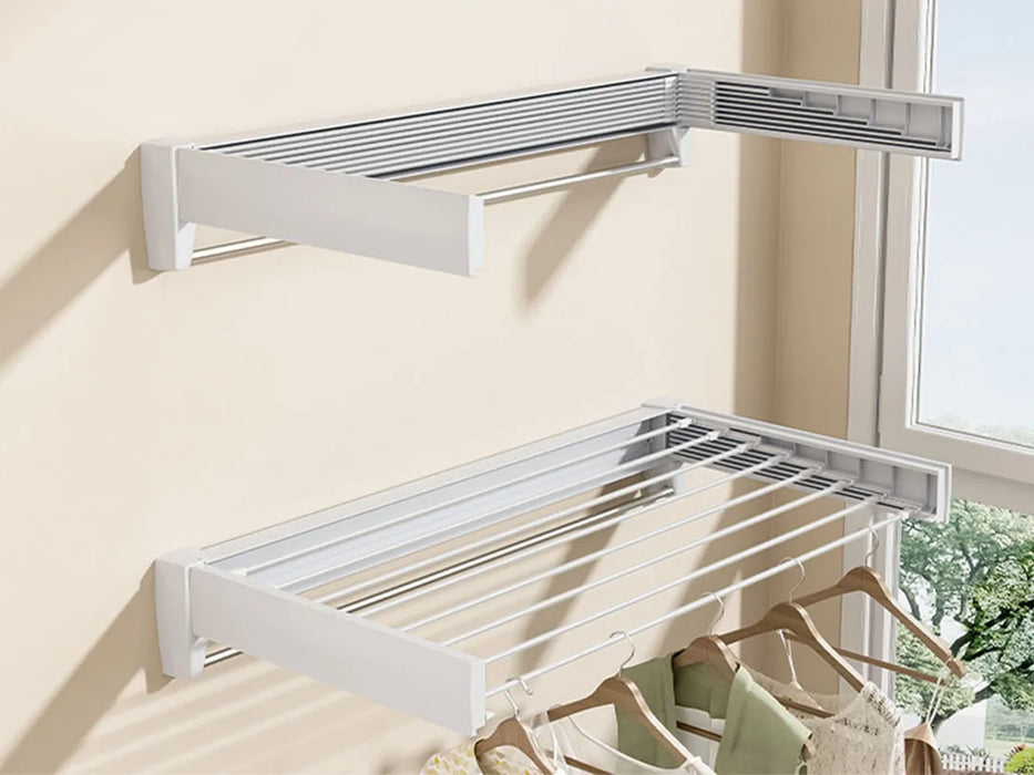 Folding Telescopic Wall-Mounted Towel & Clothes Rack — PVC, Extendable (White/Silver)