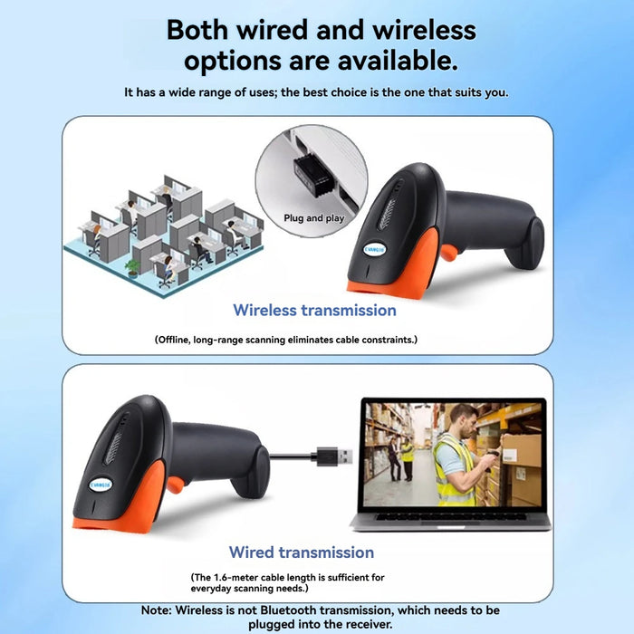 2D/1D Handheld Barcode Scanner — Wired, 2.4G Wireless & Bluetooth QR Reader