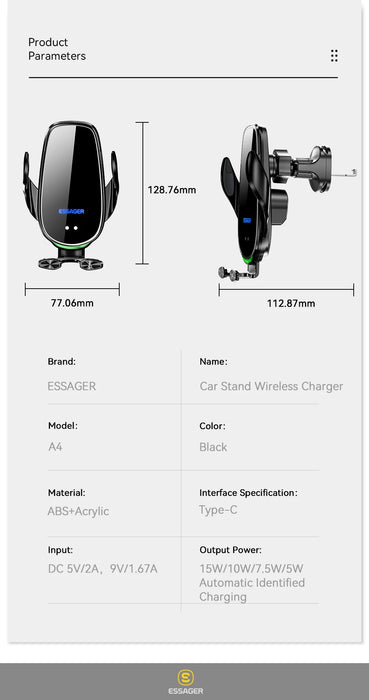 15W Qi Wireless Car Vent Phone Holder – Fast Charging & Auto Grip