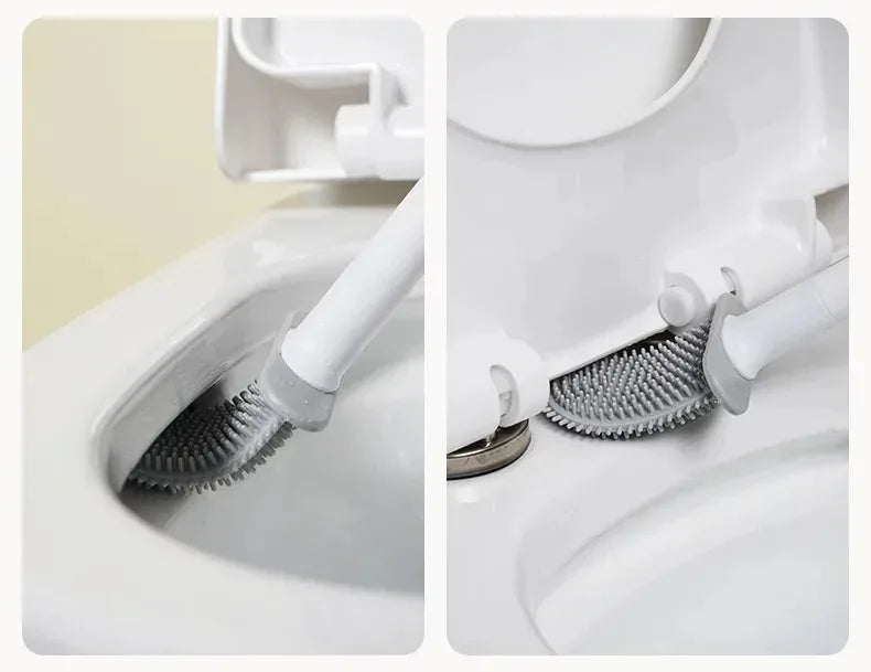Wall-Mounted Soft TPR Toilet Brush with Removable Handle — Space-Saving