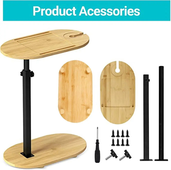 Bamboo Bathtub Side Tray – Height Adjustable Freestanding Bath Caddy