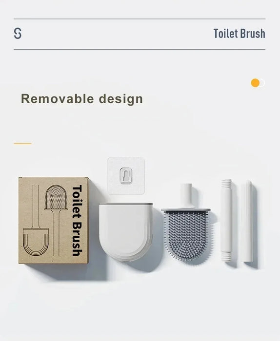 Wall-Mounted Soft TPR Toilet Brush with Removable Handle — Space-Saving