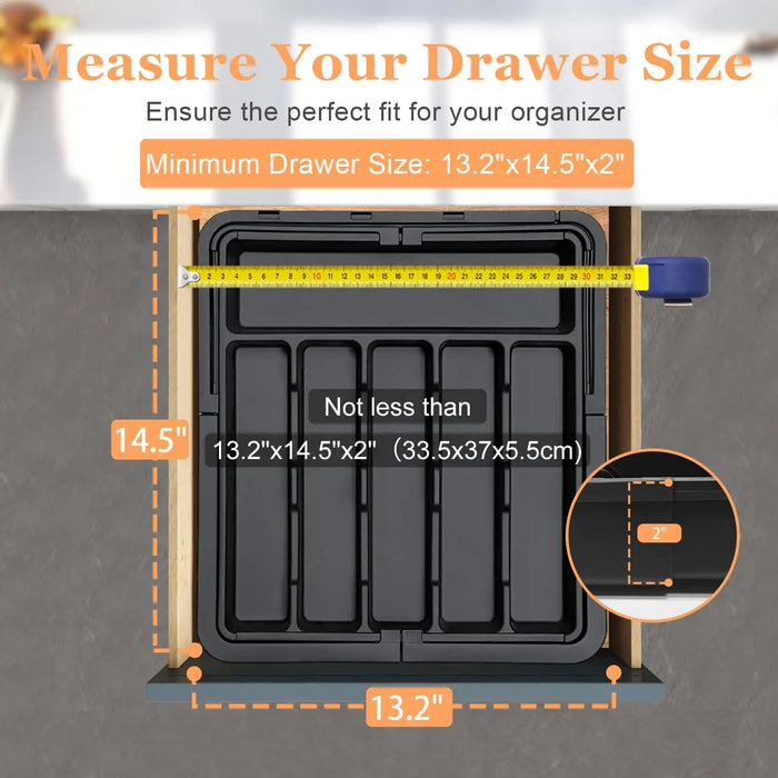 Expandable Kitchen Drawer Organiser for Cutlery – Adjustable 6–9 Slot Tray, Black