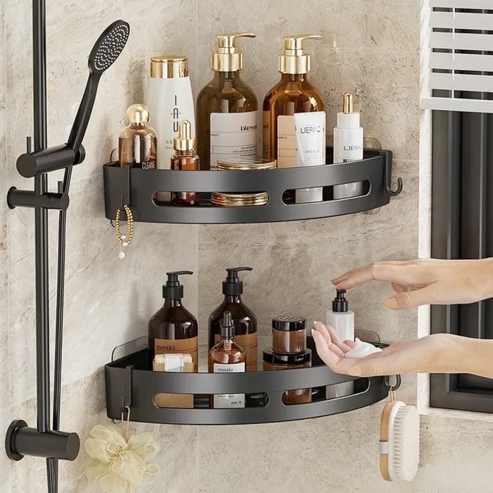 2pcs Corner Bathroom Shelf — Single-Tier Stainless Steel, No‑Drill Adhesive, Model FGR342