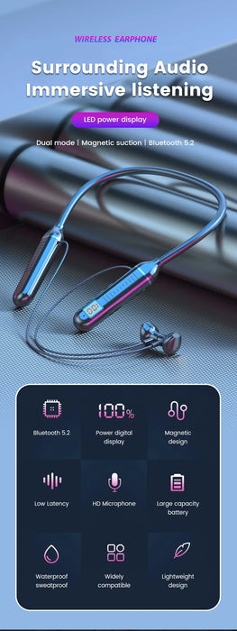 Neckband Earphones G07 — Bluetooth 5.1, ANC, LED Display, Waterproof