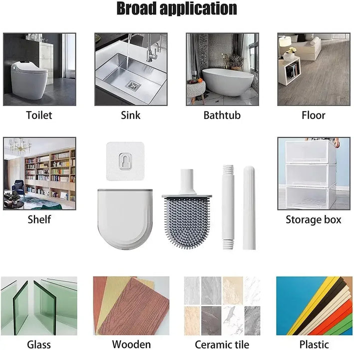 Wall-Mounted Silicone Toilet Brush Set — Easy Install, Long Handle with Portable Holder