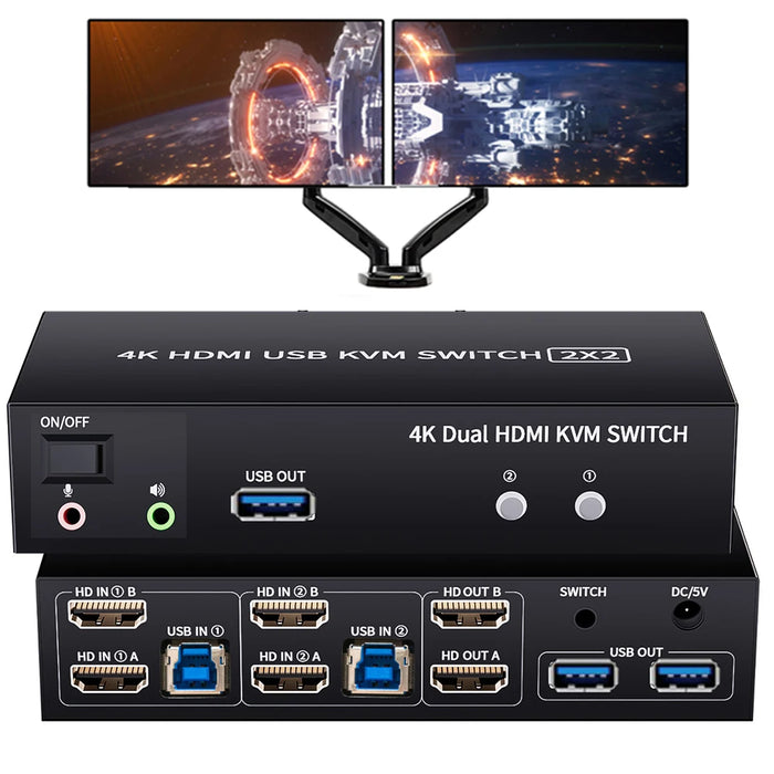 Dual Monitor HDMI KVM Switch 2X2 USB 3.0/2.0 4K 60Hz Extended Dispaly HDMI KVM Switch 2 Monitors 2 Computers USB sharing KVM