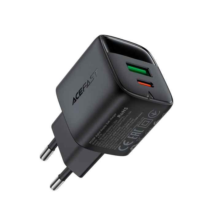 35W GaN USB-C + USB-A Fast Charger with LED Power Display (EU Plug)