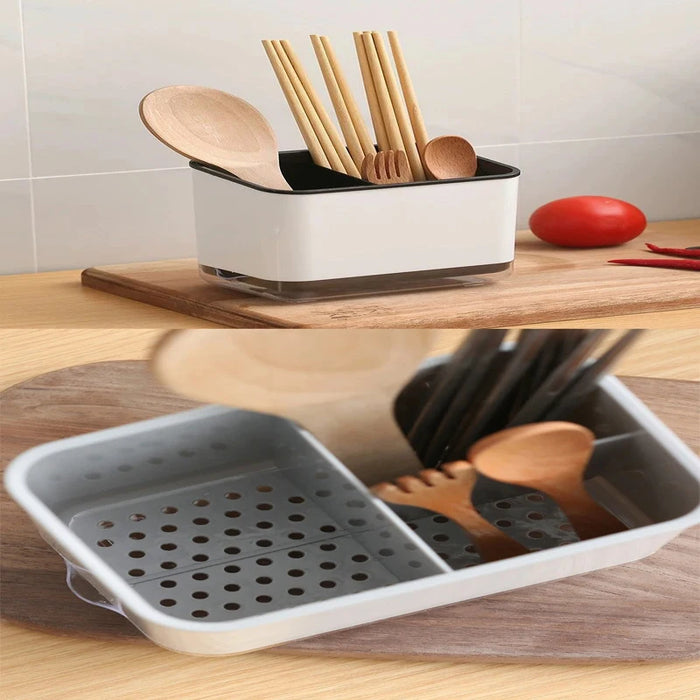 Double-Layer Cutlery Drainer with Detachable Chopstick Cage & Spoon Organiser