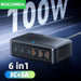 Rocoren 100W GaN 6‑Port Desktop USB Charger – 3x USB‑C & 3x USB‑A
