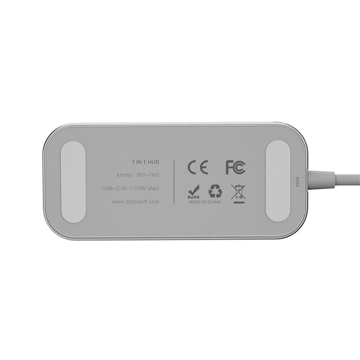 BlitzWolf BW-TH5 7-in-1 USB-C Data Hub - 3-Port USB 3.0, TF Card Reader, USB-C PD Charging, 4K Display - Ideal for MacBooks, Notebooks, and Pros - Shopsta EU
