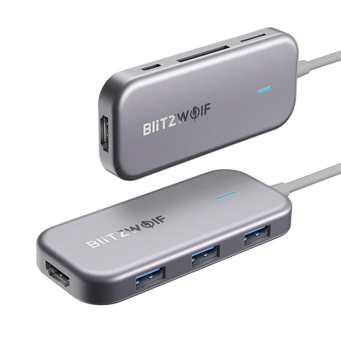 BlitzWolf BW-TH5 7-in-1 USB-C Data Hub - 3-Port USB 3.0, TF Card Reader, USB-C PD Charging, 4K Display - Ideal for MacBooks, Notebooks, and Pros - Shopsta EU