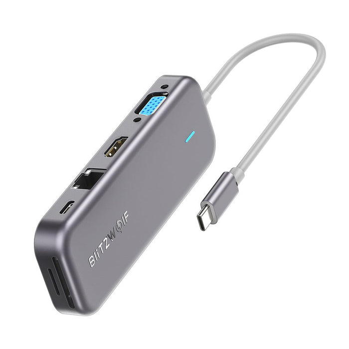 BlitzWolf BW-TH8 - 11-in-1 USB-C Data Hub with 100W PD, 4K & 1080P Resolution, Dual USB3.0 & USB2.0 Ports - Perfect for Stable Internet, SD/TF Card Slots & Audio Sync Output Needs - Shopsta EU