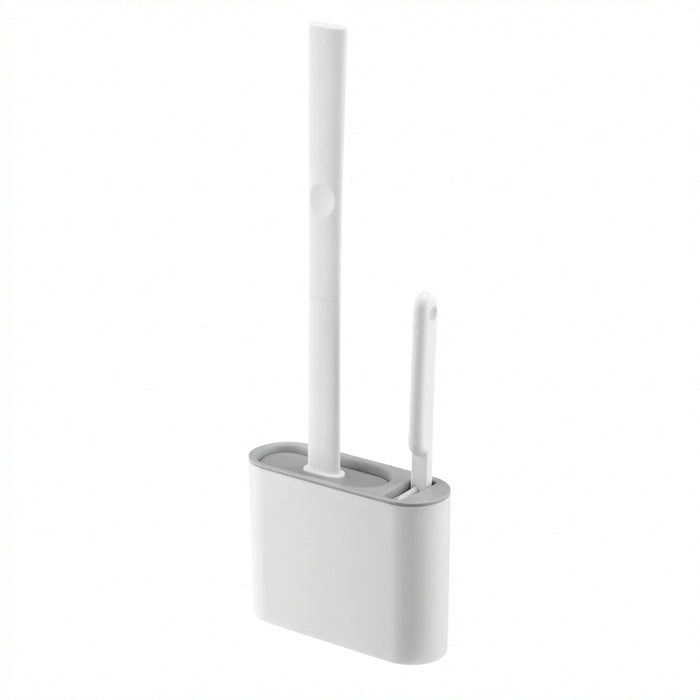 Silicone Toilet Brush with Flat Flexible Head and Wall-Mounted Holder