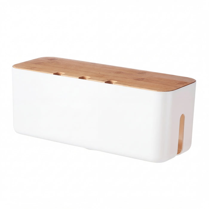 Cable Management Box with Bamboo Cover — Hide Power Strips & Desk Wires