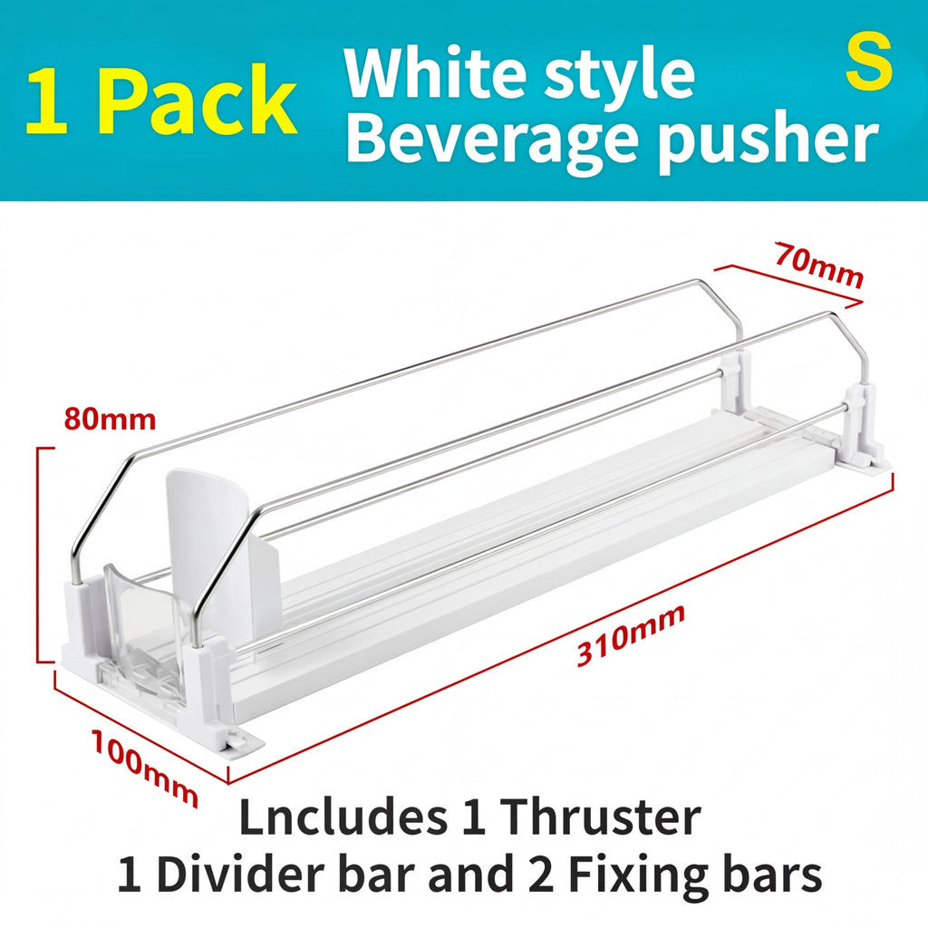 Canned Beverage Push Rack — Self-Pushing Fridge & Counter Organiser (310/380/410mm)