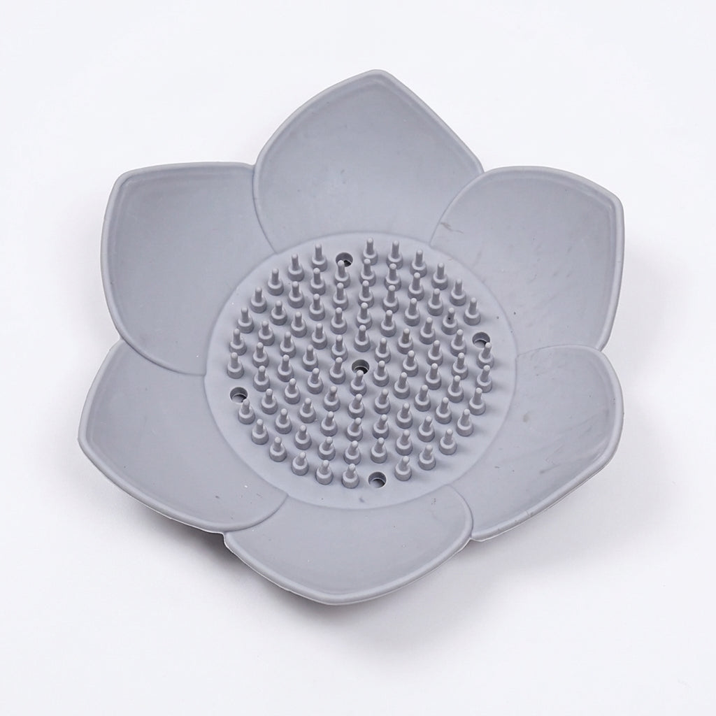 Silicone Lotus Soap Dish with Drain — Single Bathroom Soap Holder