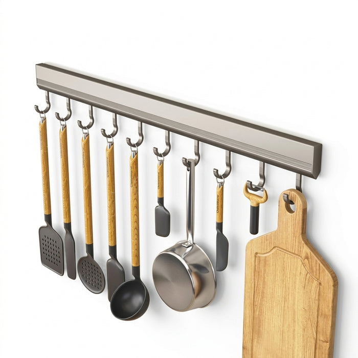 Drill-Free Wall-Mounted Aluminium Hook Rack — 6/8/10 Hook Options