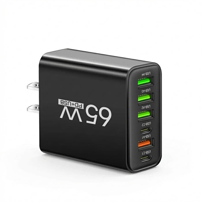 65W 6-Port USB PD Charger – 2x USB‑C PD + 4x USB Fast Wall Charger (EU/US)