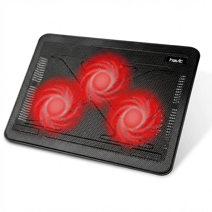 HV-F2056 Laptop Cooling Pad — Slim Stand with 3 Quiet Fans (Fits 12–17-inch)