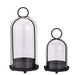 Vintage Brass Metal Candle Holder Set with Glass Domes