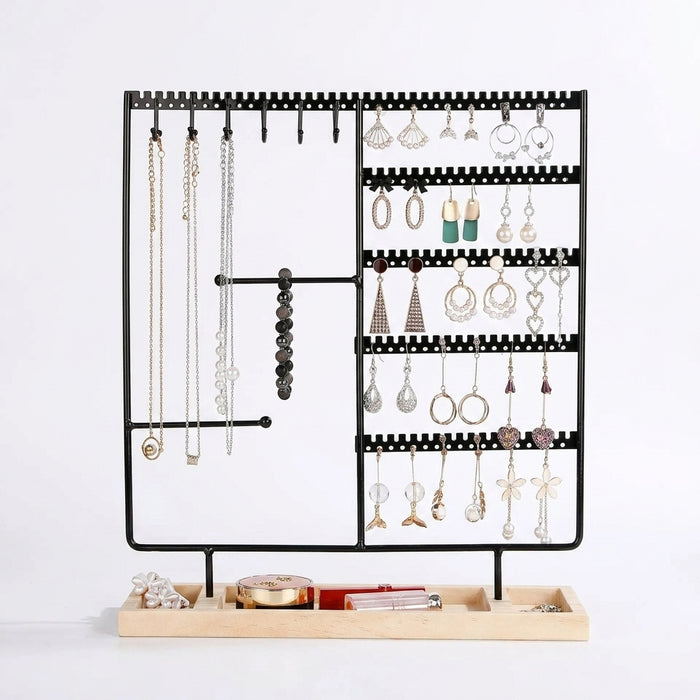 Multifunctional Metal Jewellery Display Rack with Detachable Wooden Base