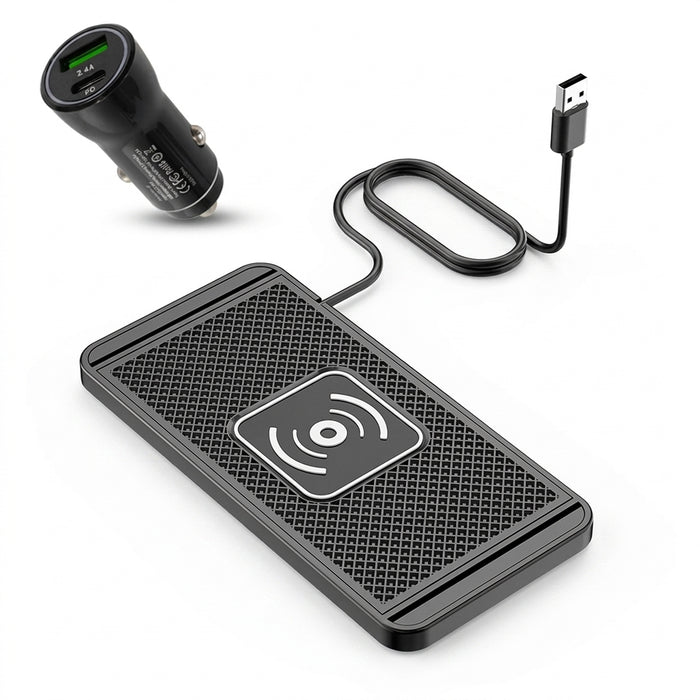 Wireless Car Charging Pad for iPhone 16/15/15 Pro Max, 14–X & Samsung S24/S23 — Silicone Pad, 15W Fast Charge