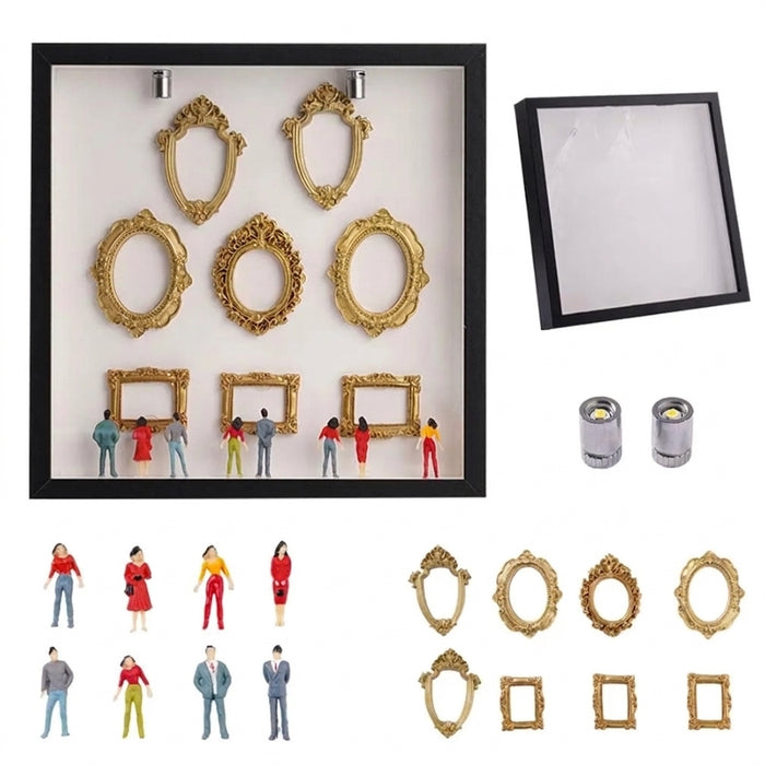 DIY Mini Museum Silhouette Box – Creative Memory Display Kit with Miniature Statues & Gold Frames