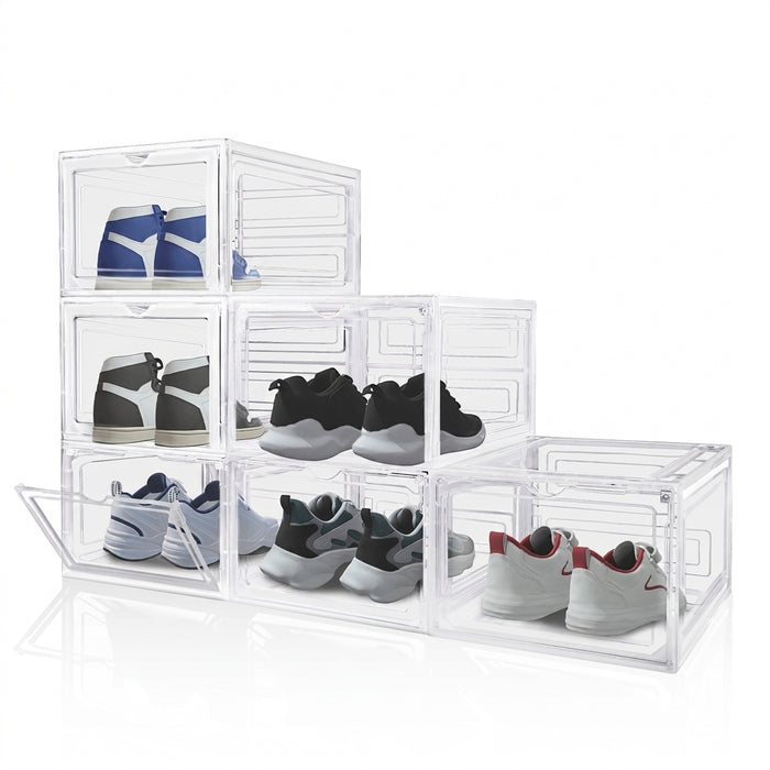 Clear Magnetic Stackable Shoe Boxes — 6/9/12 Pack, Flip-Front Organisers