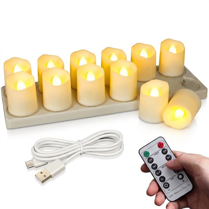 Rechargeable LED Tea Lights with Remote & Timer — Flameless Warm and Colour Modes